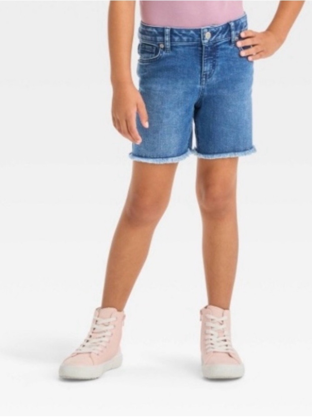 Cat & Jack Girls' Mid-Rise Cut-Off MIDI Jean Shorts - Dark Wash Size Medium